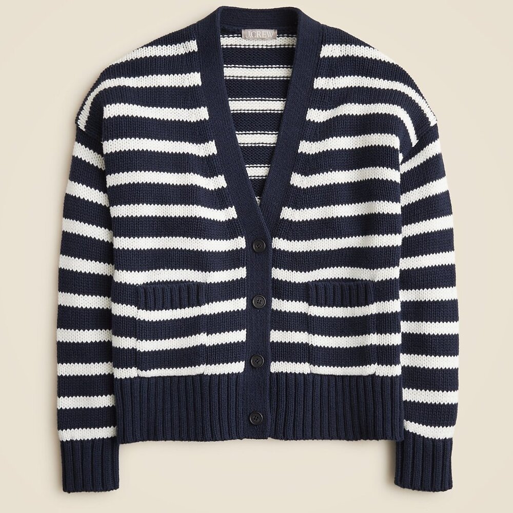 NWT J. Crew Navy and White Striped Cardigan